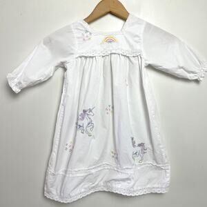 Powell Craft Girls Cotton Nightgown Dress 2-3 Y White Rainbow Unicorns Cottage